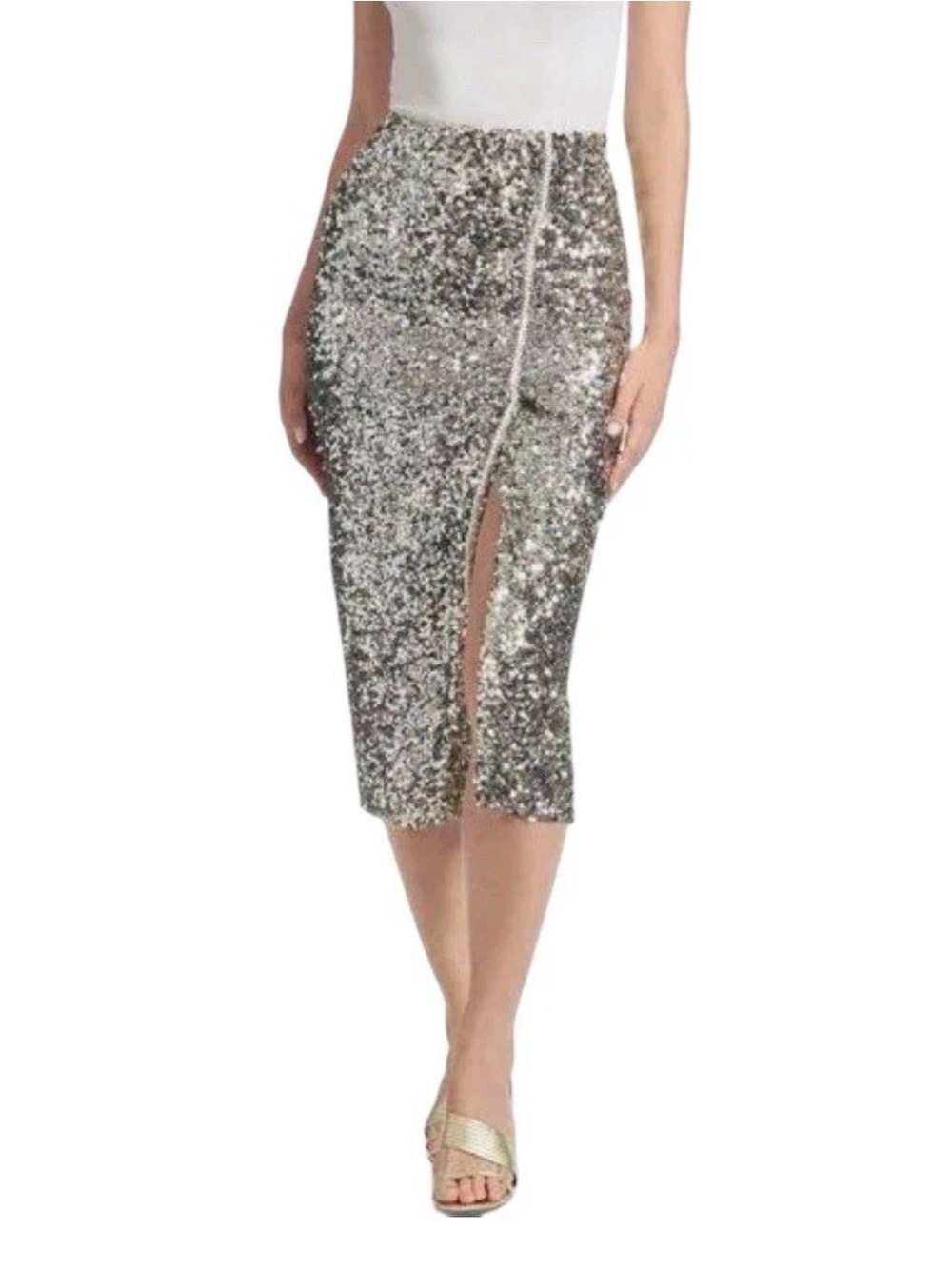 Sachin+ Babi Sequin Talisa Pencil Skirt with Front Slit - Silver new